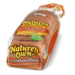 Nature's Own Whole Wheat commercial bread loaf from Flowers Foods
