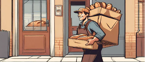 Cartoon Bread Distributor Delivering Bread